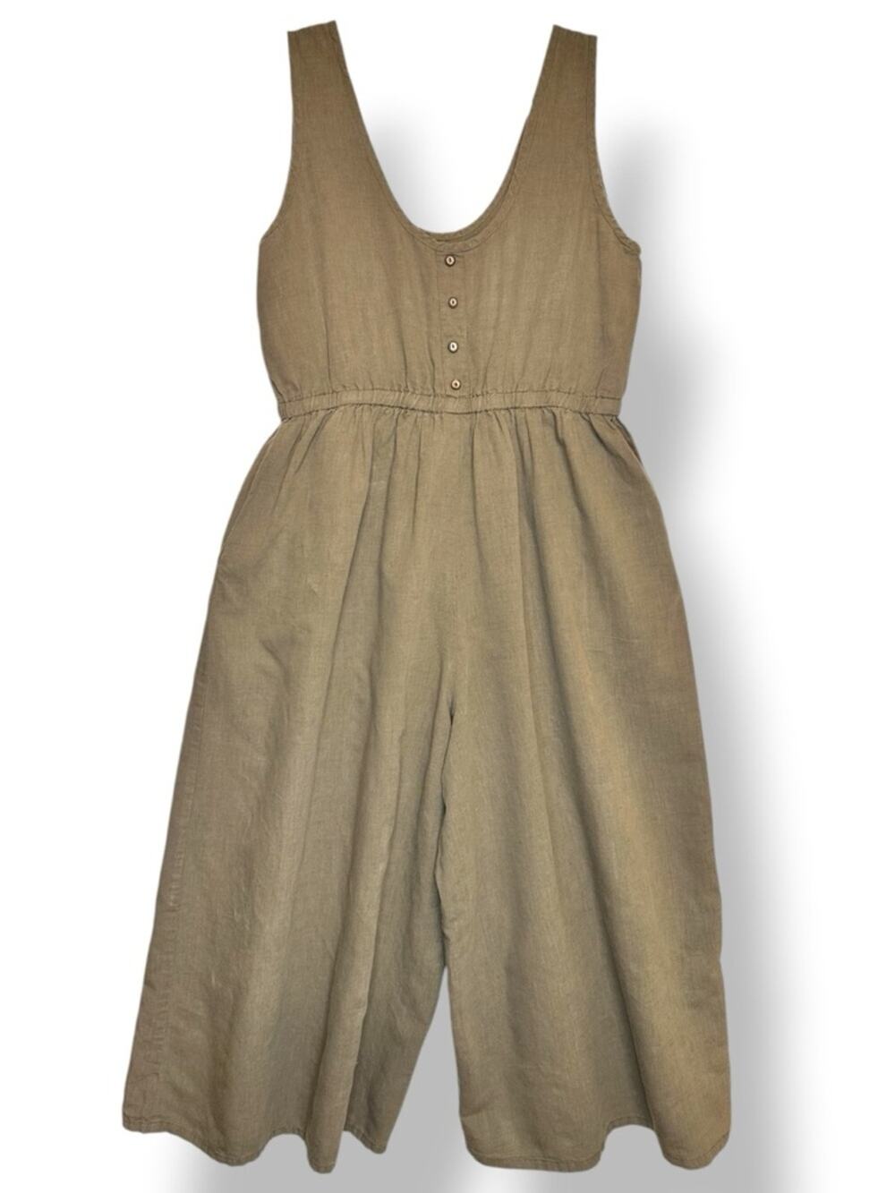 Sleeveless Wide-Leg Linen Jumpsuit in Olive